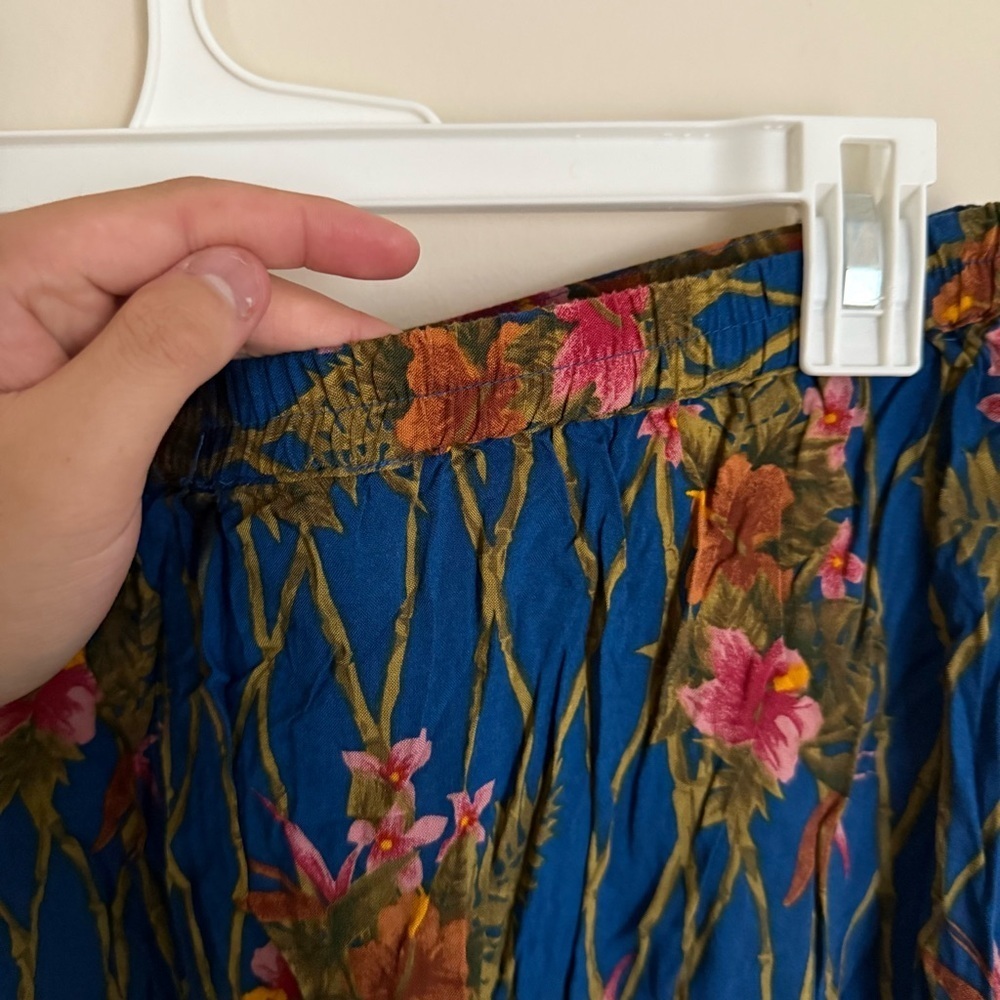 Y2K Karen Scott Blue Hawaiian Floral Tropical Flowy 100% Rayon Maxi Skirt Sz L - Picture 8 of 10